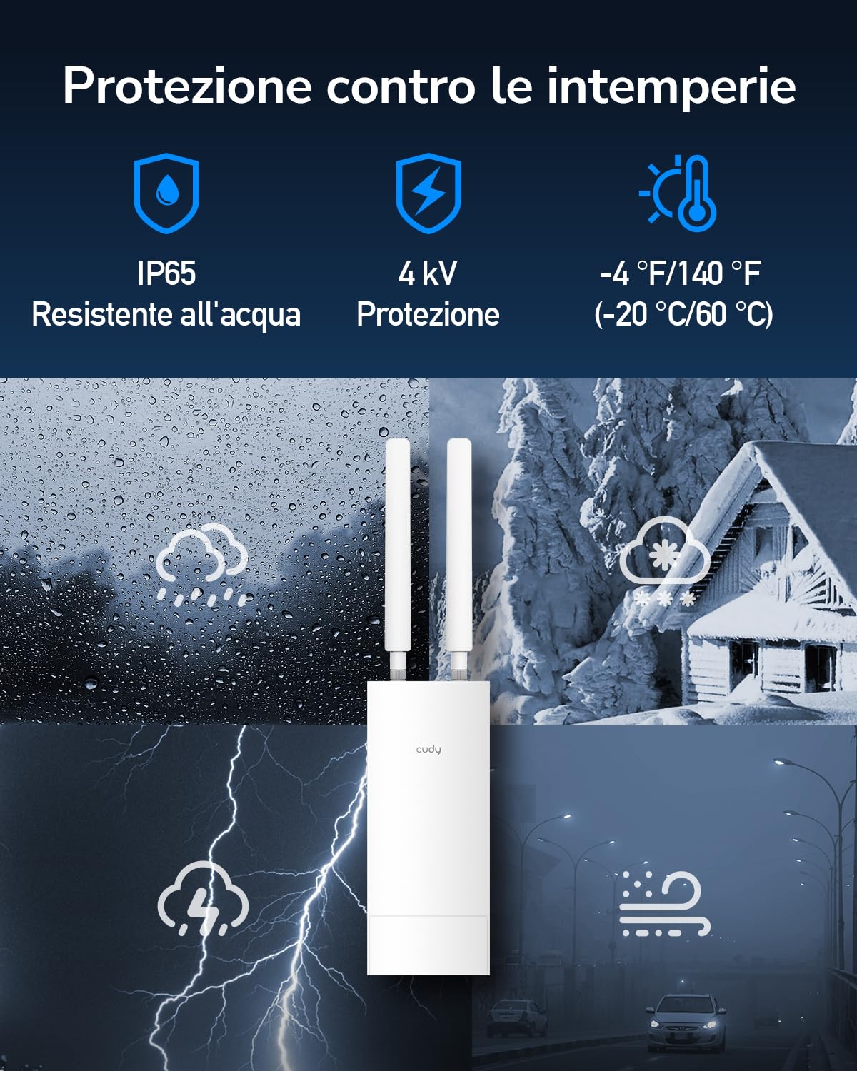 Cudy Modem Router esterno sbloccato 4G LTE Cat4 con slot per scheda SIM, WiFi N300, IP65, antenne cellulari staccabili, adattatore PoE passivo incluso, VPN, LT400 Outdoor
