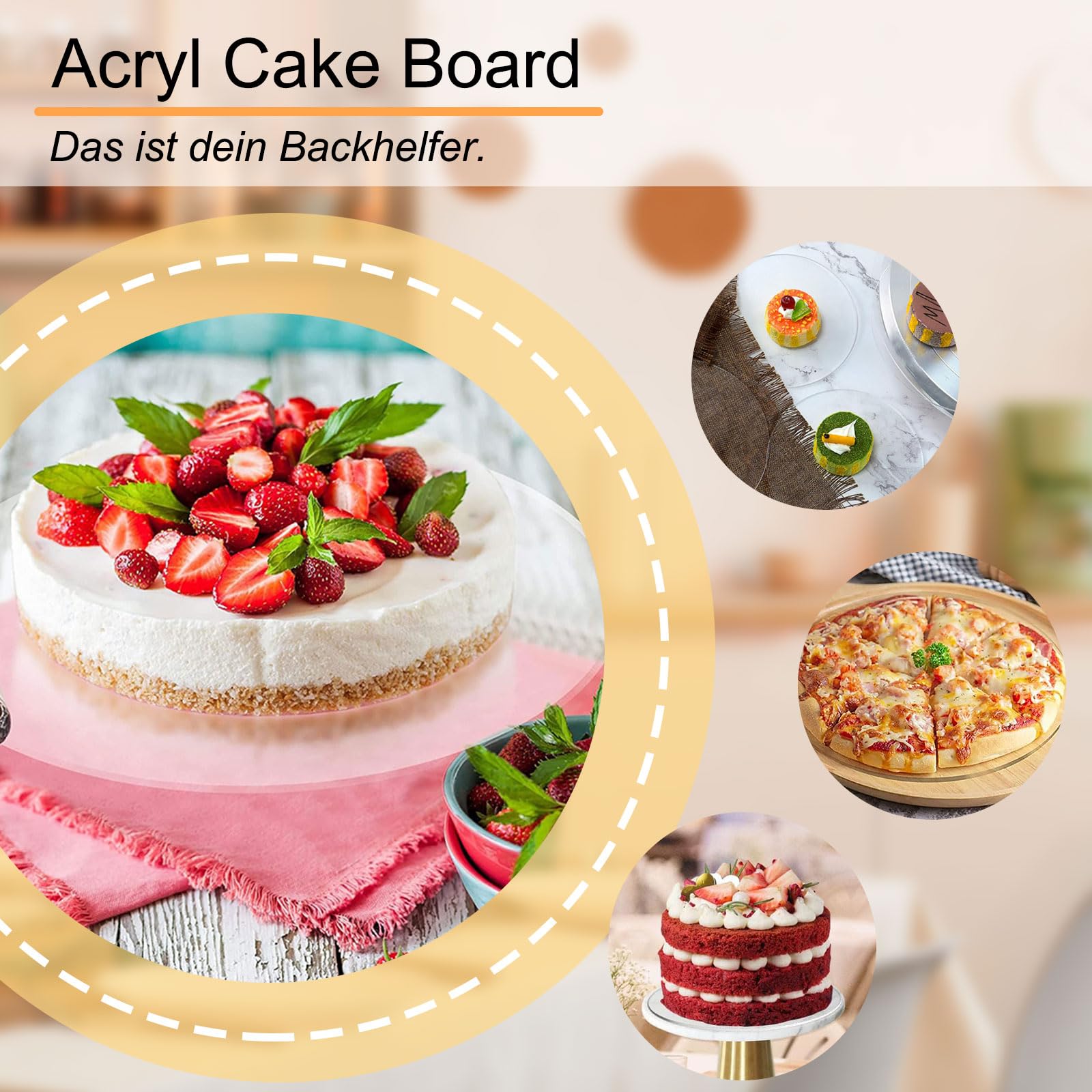 Acryl Cake Board, 2 Stück Kuchenplatte Transparent, Wiederverwendbar, Ø 20cm Rund Kuchenplatte, 2mm Dick Mit, um Servieren von Kuchen, für Urlaubsparty-Veranstaltungen