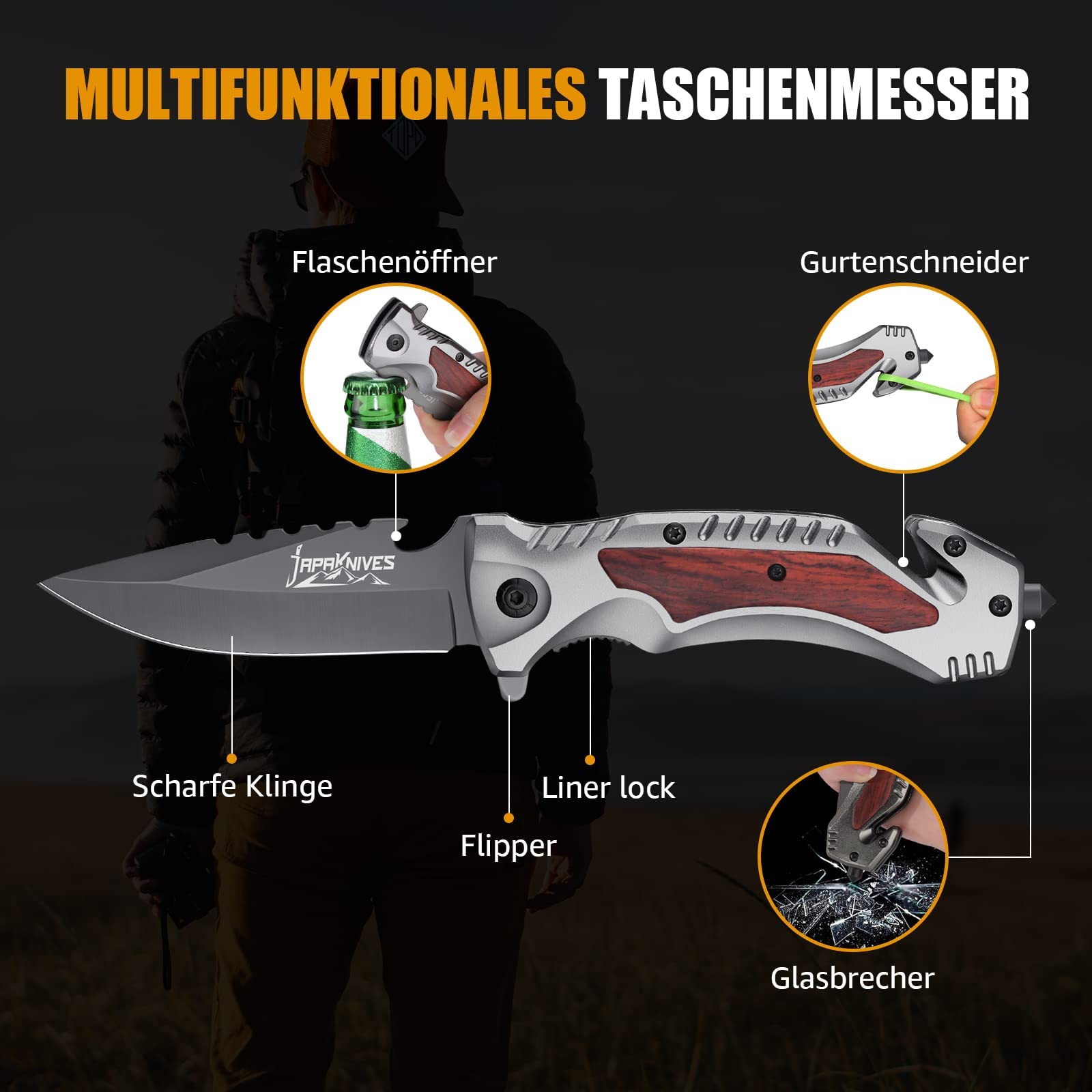 Coltello Tascabile Piccolo Con Lama Wharncliffe In Acciaio D2 - Manico G10, Design Bicolore Nero/Grigio, Per EDC E Campeggio
