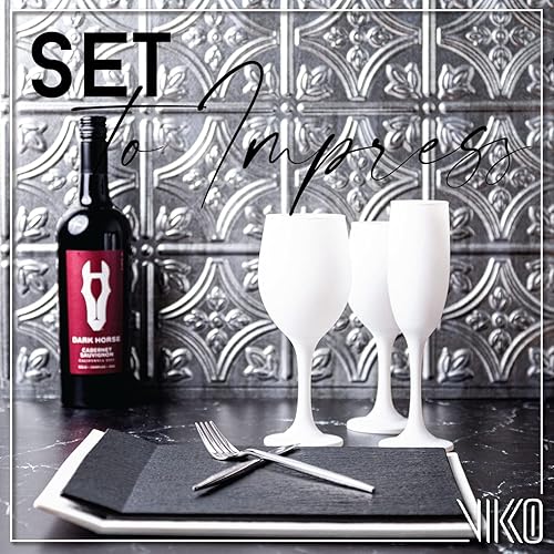 Miniatura 6 de Vikko Copas de vino blanco, copa de vino de 14 onzas, juego de 6 copas de vino con tallo blanco mate para vino tinto y blanco, copas de vino gruesas