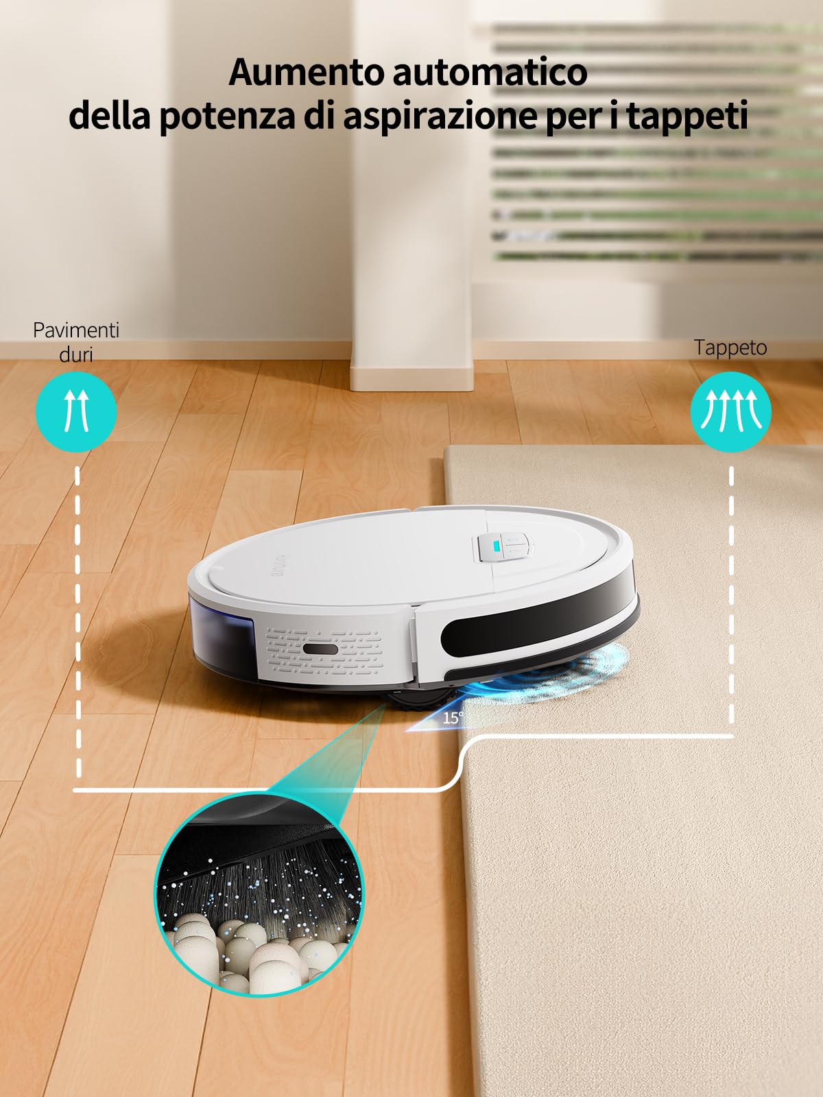 HONITURE G20 Robot Aspirapolvere Lavapavimenti, 4000Pa Robot Aspirapolvere 3-in-1, Potenziamento automatico del tappeto, Alexa/APP/Telecomando, Ideale per la/Peli di animali/Pavimenti/Tappeto