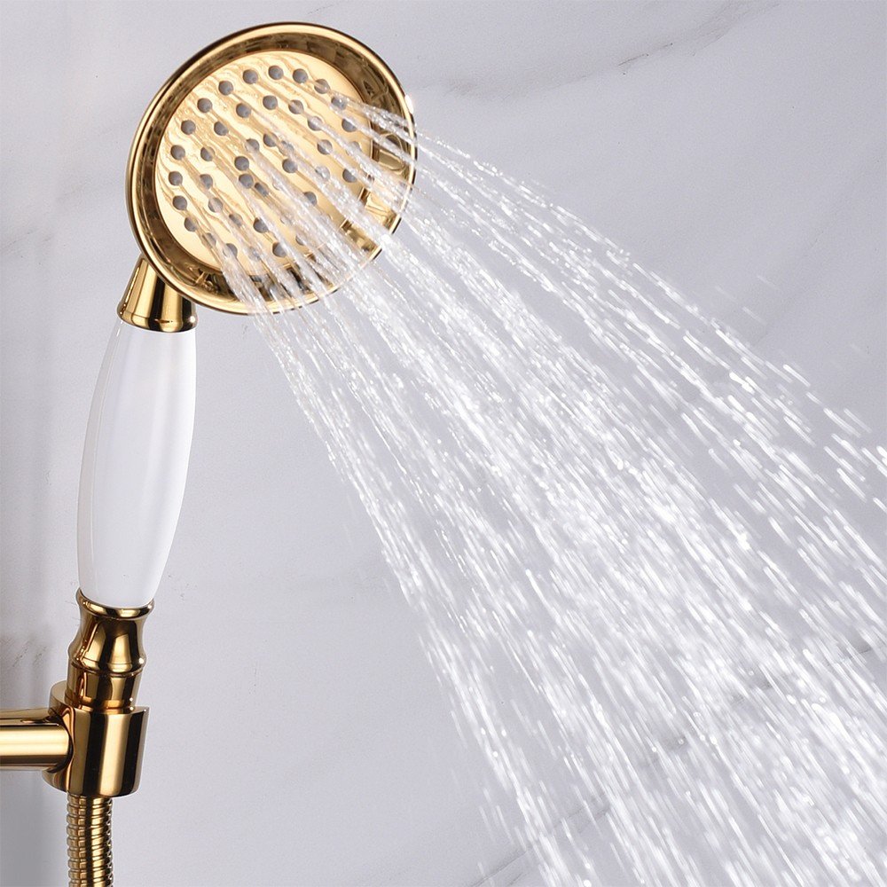 Photo 1 of 1life Handheld Shower Heads High Pressure Telephone Shower Heads with 59" Hose and Holder Adjustable Bracket for Bathroom Hotel Luxury Polished Brass Golden Finish