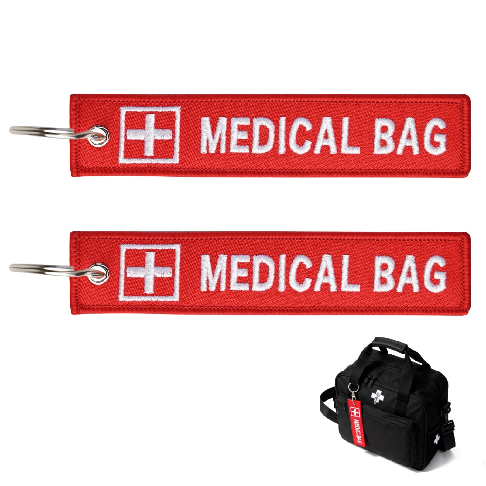 Aphohome 2 Pcs Double-Sided Medical Alert Luggage Tags with Keychains Compatible for Backpacks, Medical Bags & CPAP Devices - Red