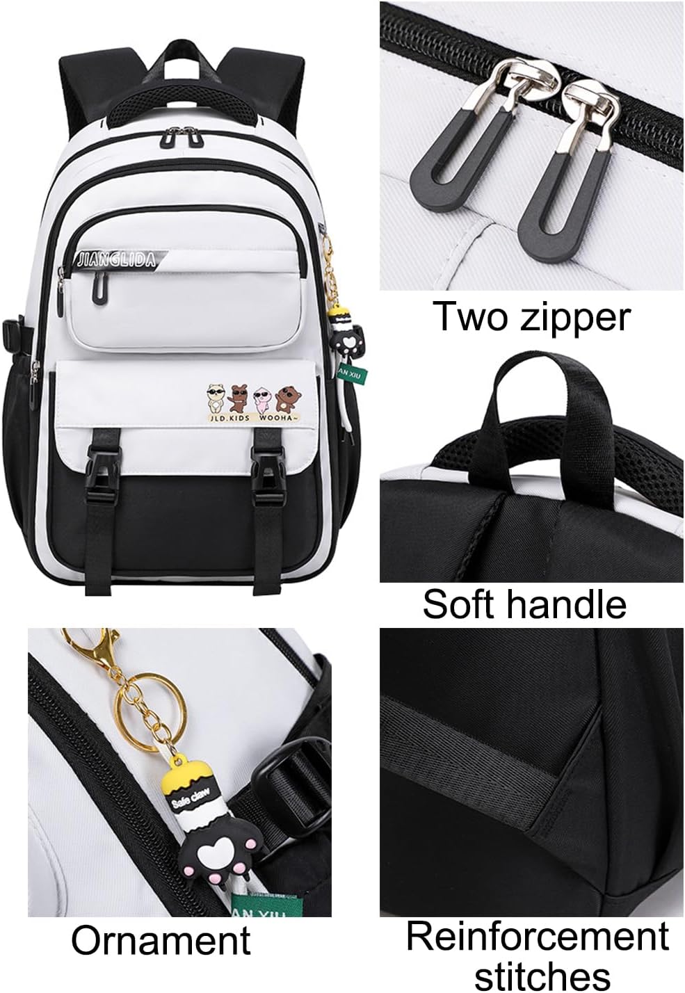 JiaYou Teens Girls Backpack Middle School Colloge large capacity Laptop Bag for School Work Travel (Khaki-3pcs, 29 Liters)
