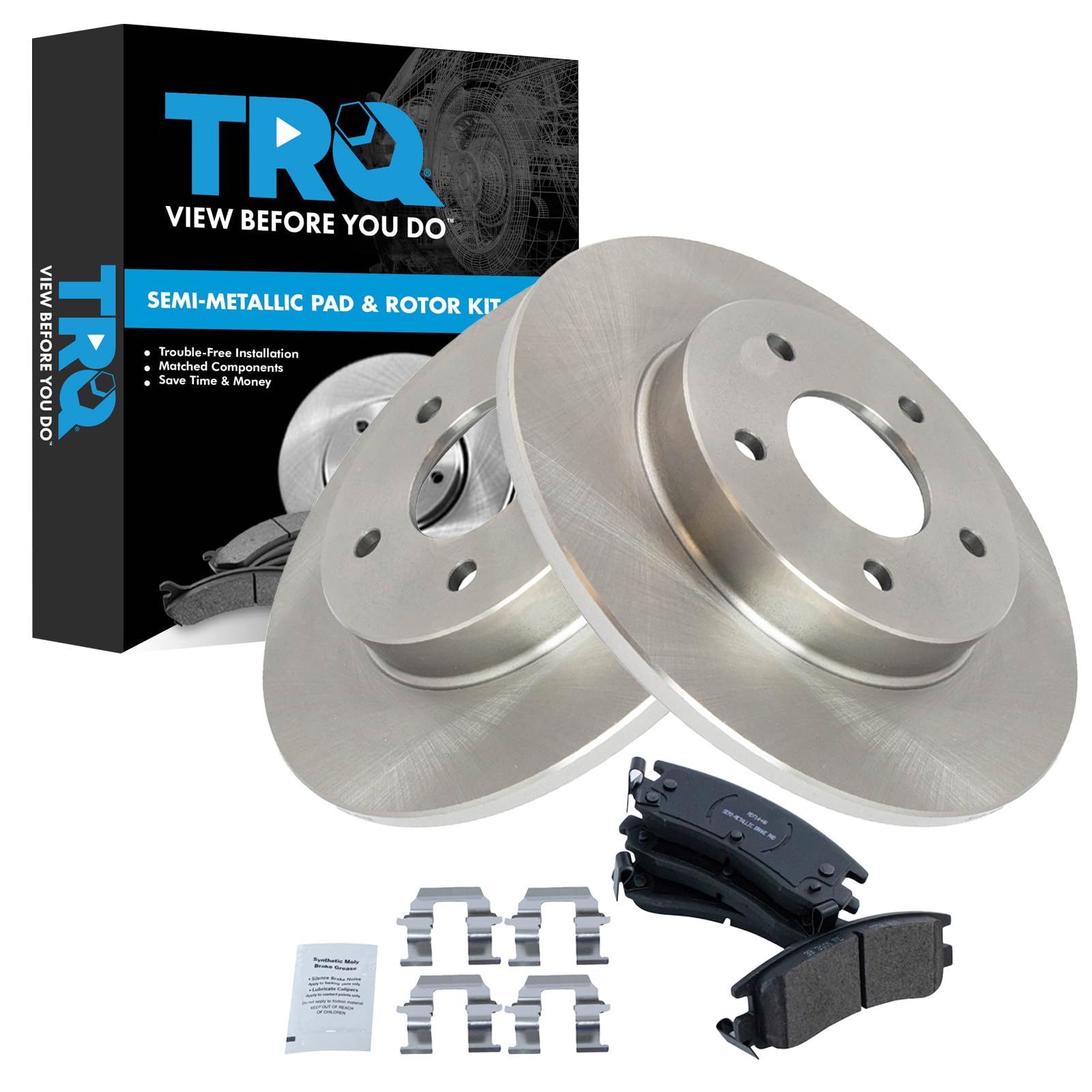 TRQ Rear Brake Pad &amp; Rotor Kit Semi-Metallic