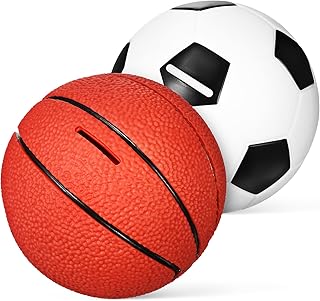 ERINGOGO 2pcs Basketball Piggy Bank for Boys Basketball Football Coin Bank Set Sports Themed Balls Money Savings Jar Shatterproof Money Bank Saving Pot Kids Birthday Gift