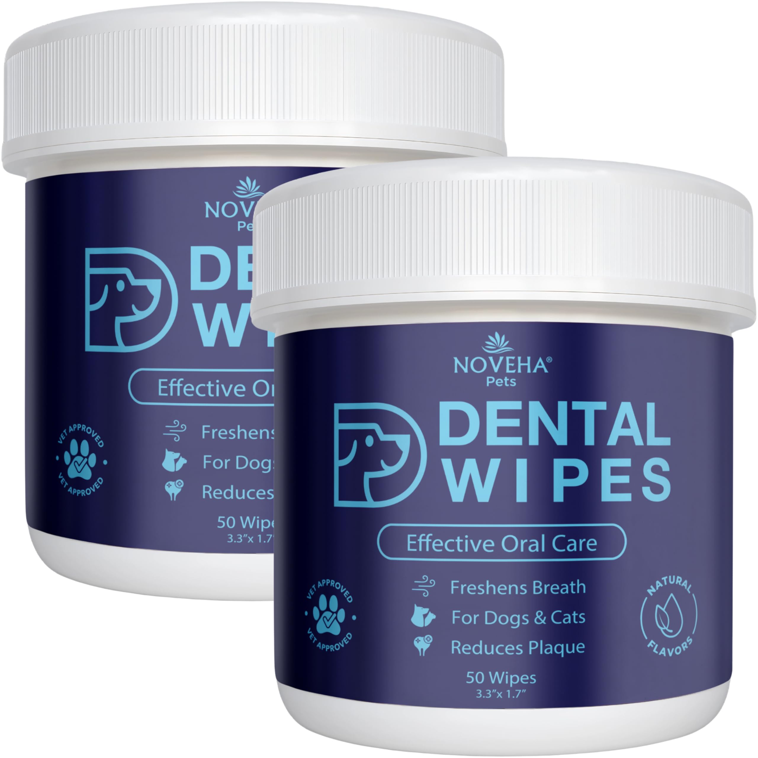 NOVEHA Pets Dental Finger Wipes for Dogs & Cats, White, 100 Pieces