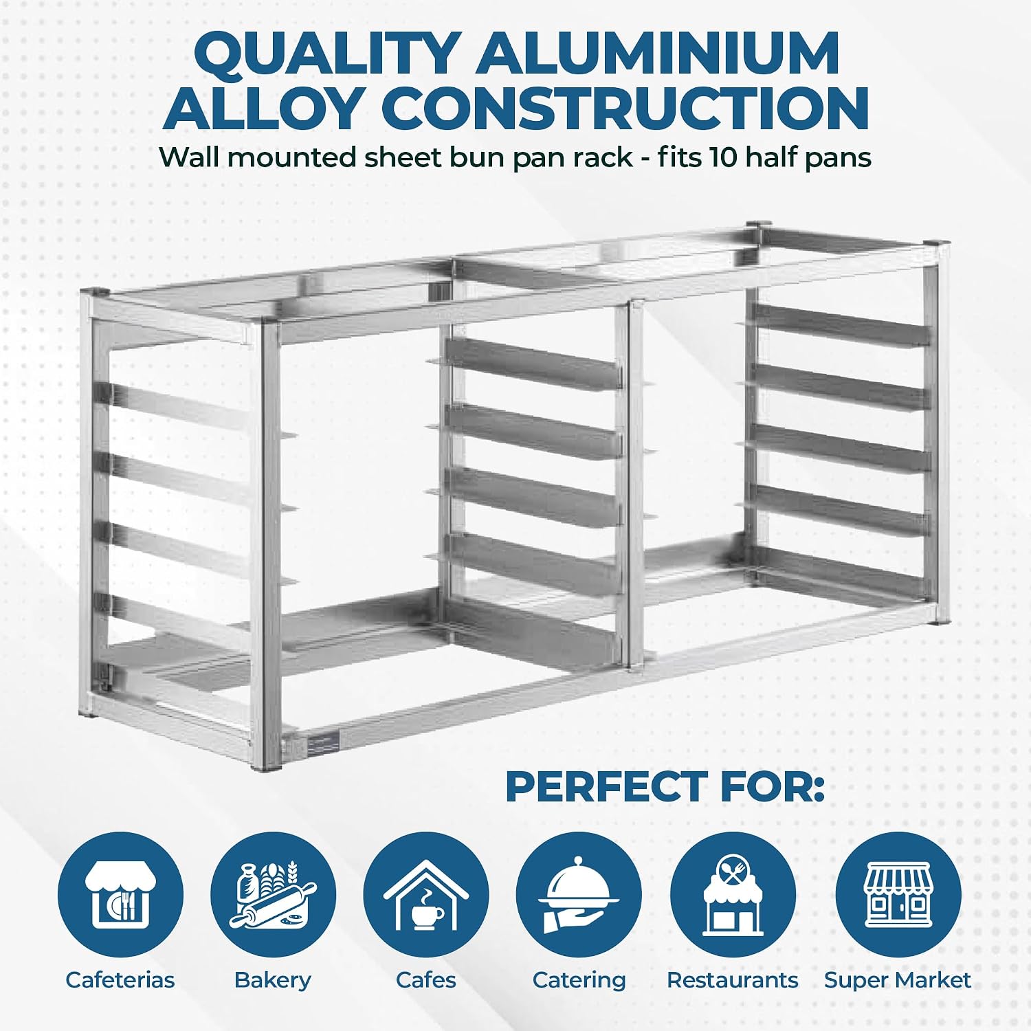 WALL MOUNTED SHEET BUN PAN RACK - FITS 10 HALF PANS - 40" X 13" X 18" | ALUMINIUM | NSF