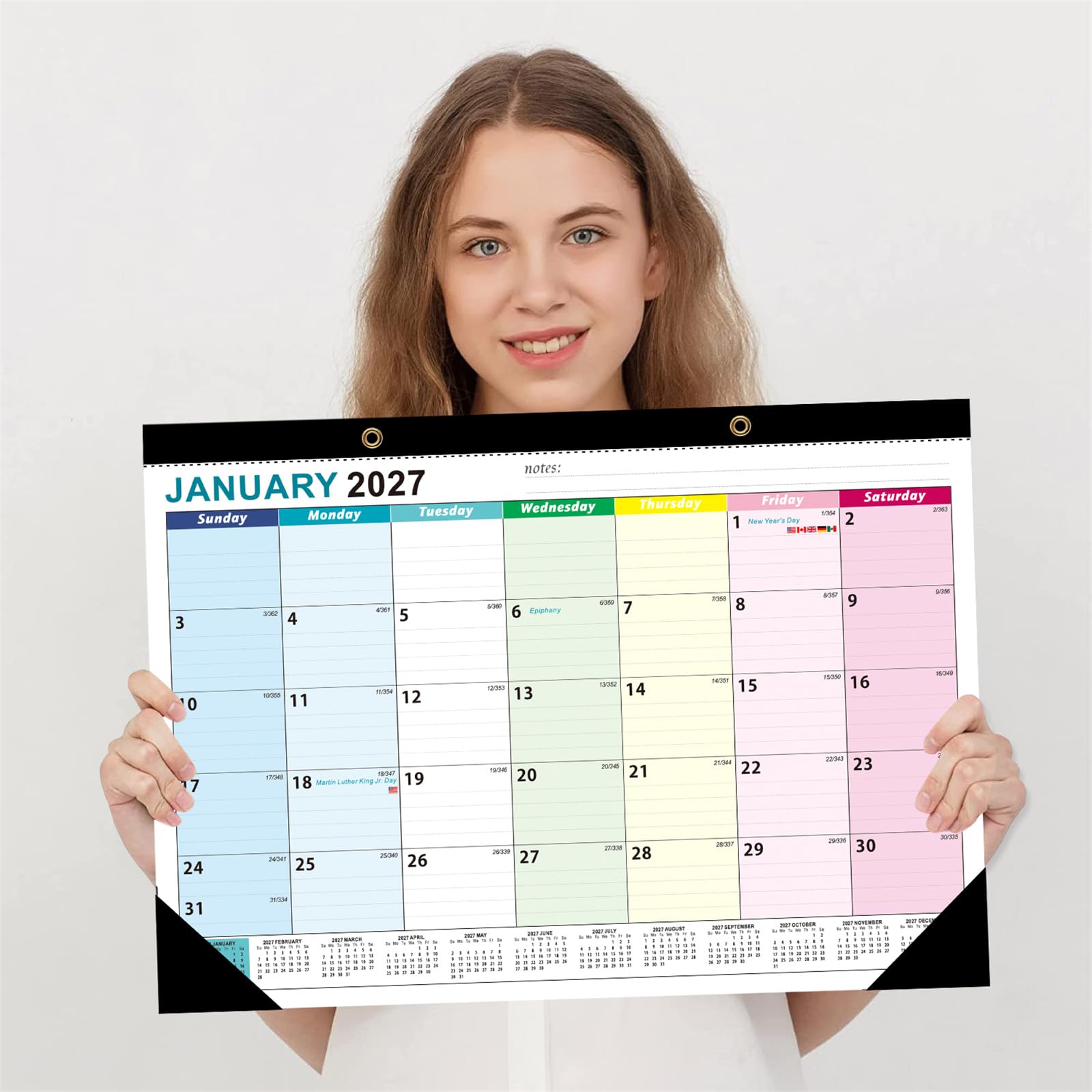 Calendrier mural 2026-2027 19 mois juin 2026 à décembre 2027, planificateur familial détachable pour bureau