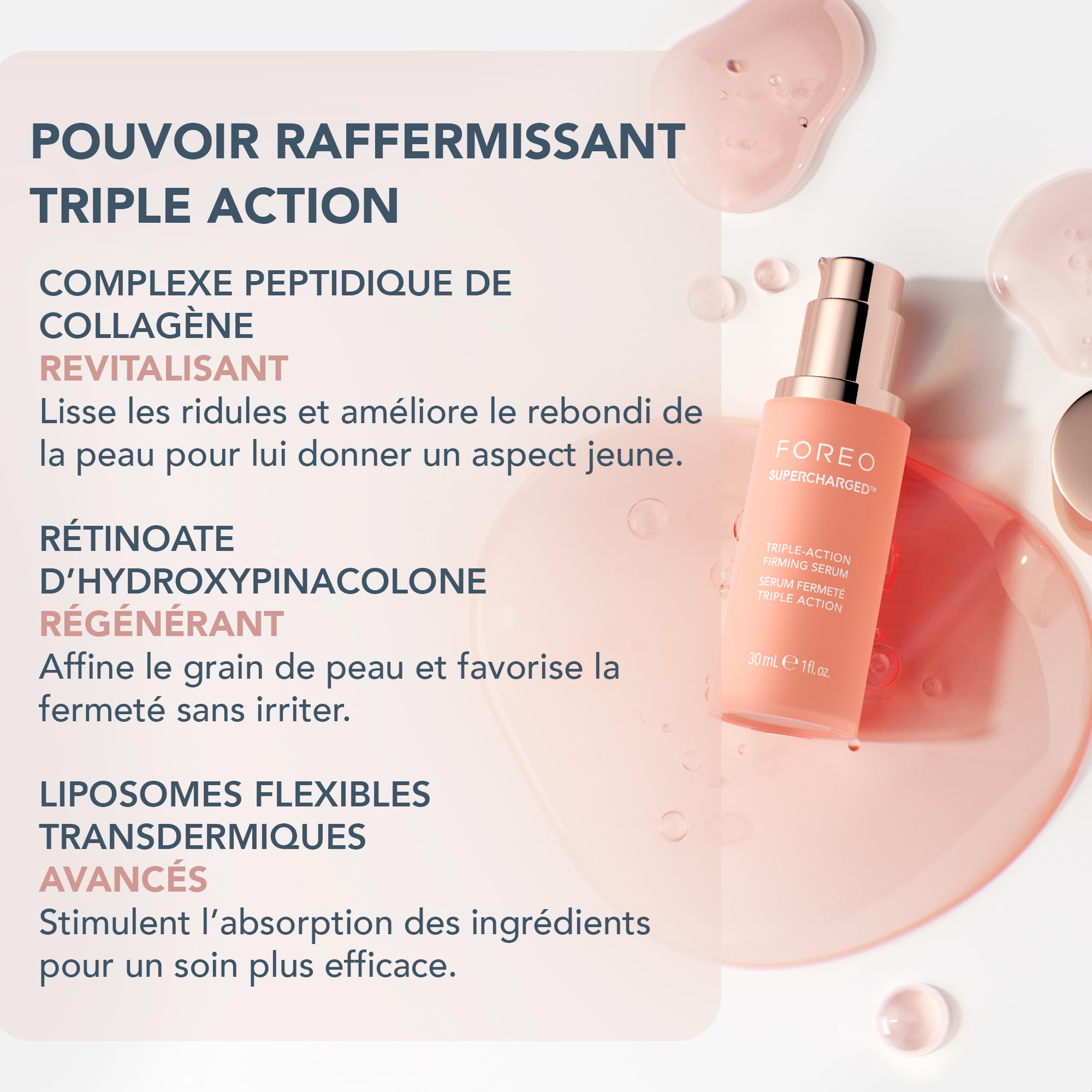 FOREO SUPERCHARGED Sérum raffermissant triple action - Gel conducteur - Acide hyaluronique et squalane - Sérum hydratant visage intense - Végan et sans cruauté - Toutes peaux - 30 ml