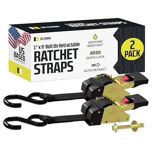 DC Cargo Bolt-on Auto Retractable Ratchet Straps - (2 Pack)