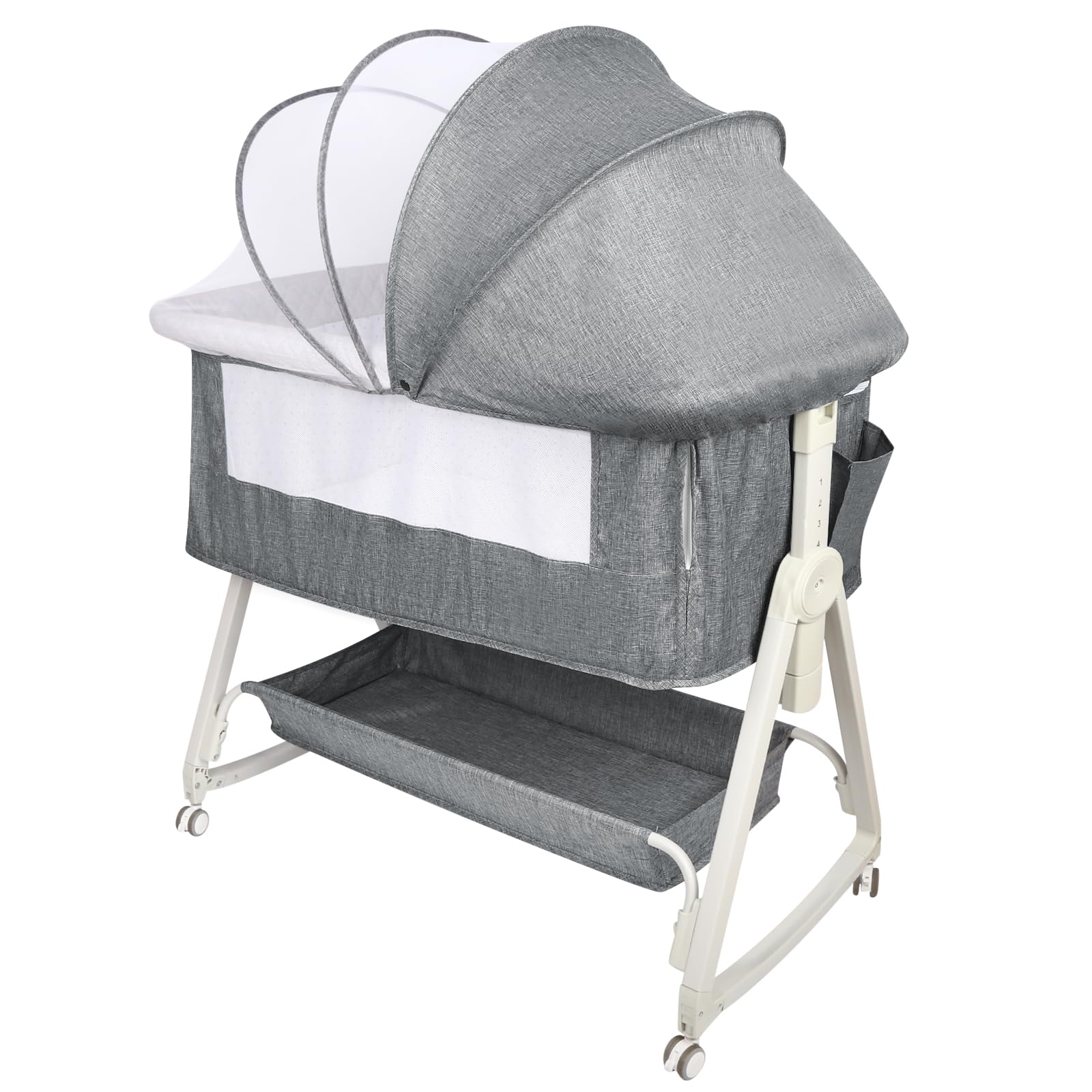 HUOLE 3 in 1 Berceau Cododo avec Matelas et Moustiquaire, lit bébé Portable avec roulettes, 92x52x106-118 cm Gris Lin