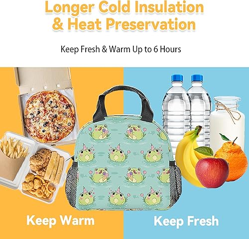 Miniatura 6 de Lonchera de rana para niñas, bolsas de almuerzo reutilizables aisladas congelables - Pequeña lonchera en blanco linda para niños - Ideal para la