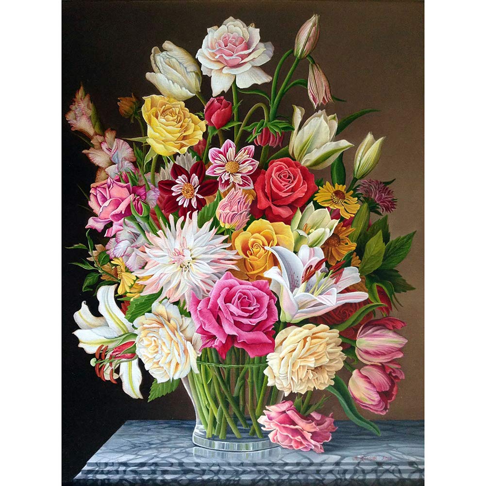 akaddy 5D DIY Full Drill Blossom Flowers Cross Stitch Diamond Painting Embroidery Rhinestone Crystal Painting Art Crafts for Living Room Home Wall Decor (B1606)