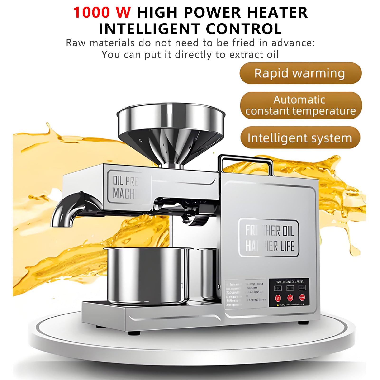 Automatyczna prasa olejowa 1000 W z wyrzutnikiem olejków eterycznych ze stali nierdzewnej 3-6 kg / h do słonecznika, orzechów, gałek, sezamu, kokosa i soi.