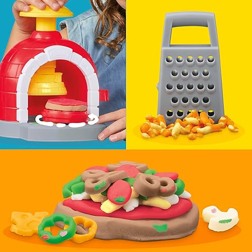 Miniatura 4 de Play-Doh Kitchen Creations - Juego de horno de pizza con 6 latas y 8 accesorios, suministros para el aula de regreso a clases, juguetes de comida y