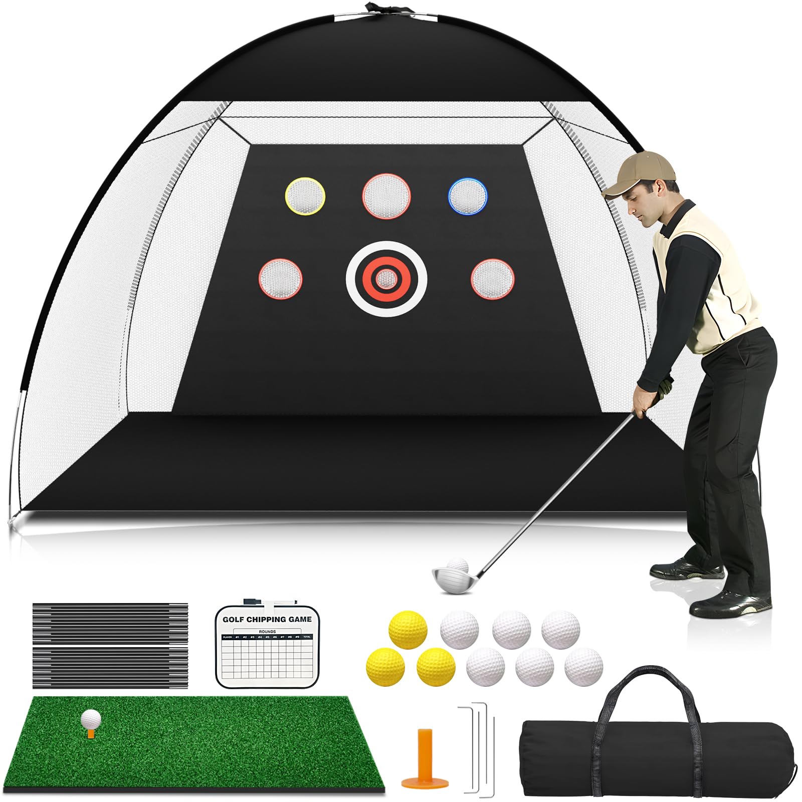 Golf Net, GolfPractice Net for Backyard Driving, Golf Practice Hitting Net Outdoors, 10x7ft Golf Driving Net, Golfing Net, Quick Set up Indoor Golf Net with Carry Bag (Black)