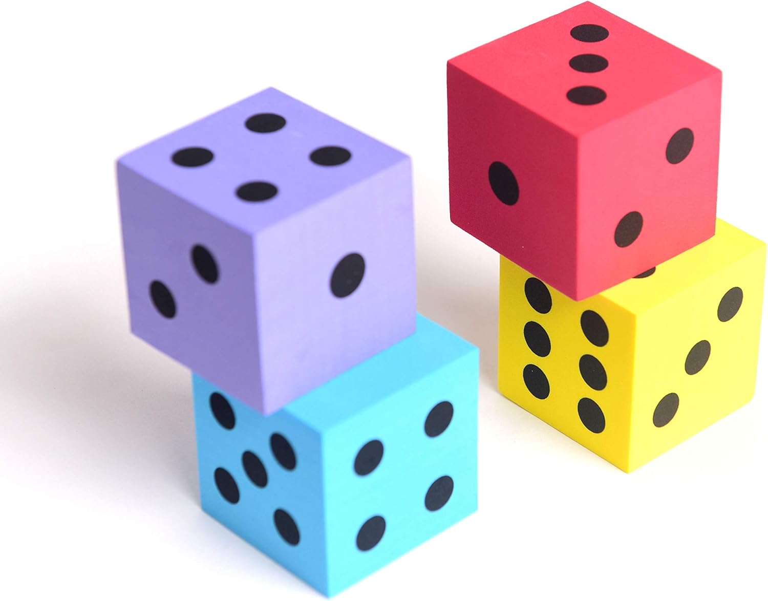 Foam dot dice, Large, 4pcs/Pack. Square, Assorted Colors - Great for Playing Games - for Kids Boys and Girls Party Favors, Bag Stuffers, Fun, Toy, Gift, Prize, Piñata Fillers