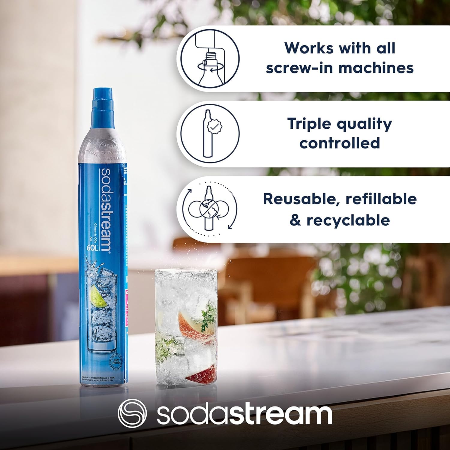Lot De 2 Bouteilles De CO2 Sodastream - Compatible Spirit, Crystal, Genesis - Pour 60 Litres Chacune (120 Litres Total) - Système à Visser Bleu - 2