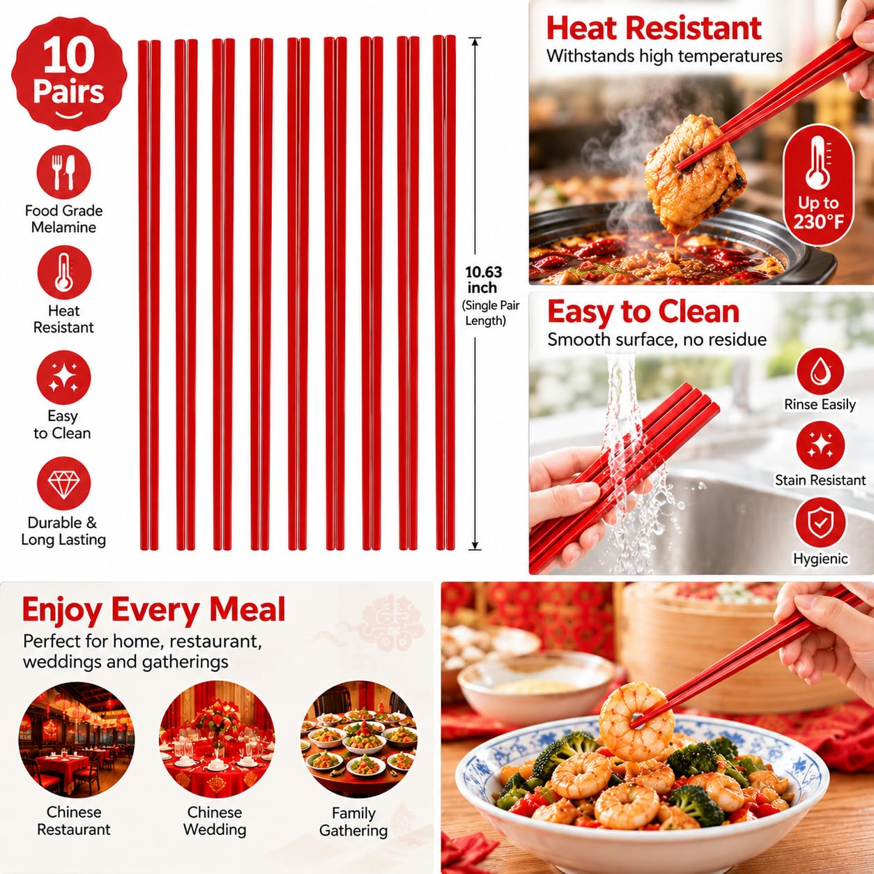 Melamine Chopsticks - Dishwasher Safe & Non-Slip -2