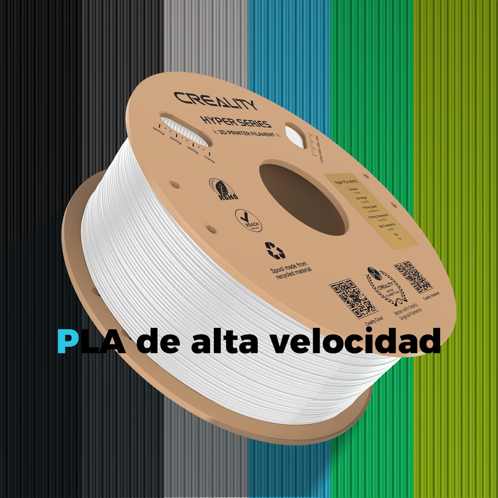 Creality Hyper PLA Filament Pour Imprimante 3D 1,75 mm 1 kg, PLA Haute Vitesse 30 à 600 mm/s, Précision Dimensionnelle +/- 0,02 mm, for Avec la Plupart Des Imprimantes 3D,Blanc