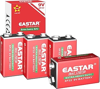 EASTAR BTS 9V Carbon Zinc Batteries - 9 Volt Batteries (4 Pack) for Smoke Detector, 9V 6F22 Square Battery with Long-Lasting Power for Household & Office