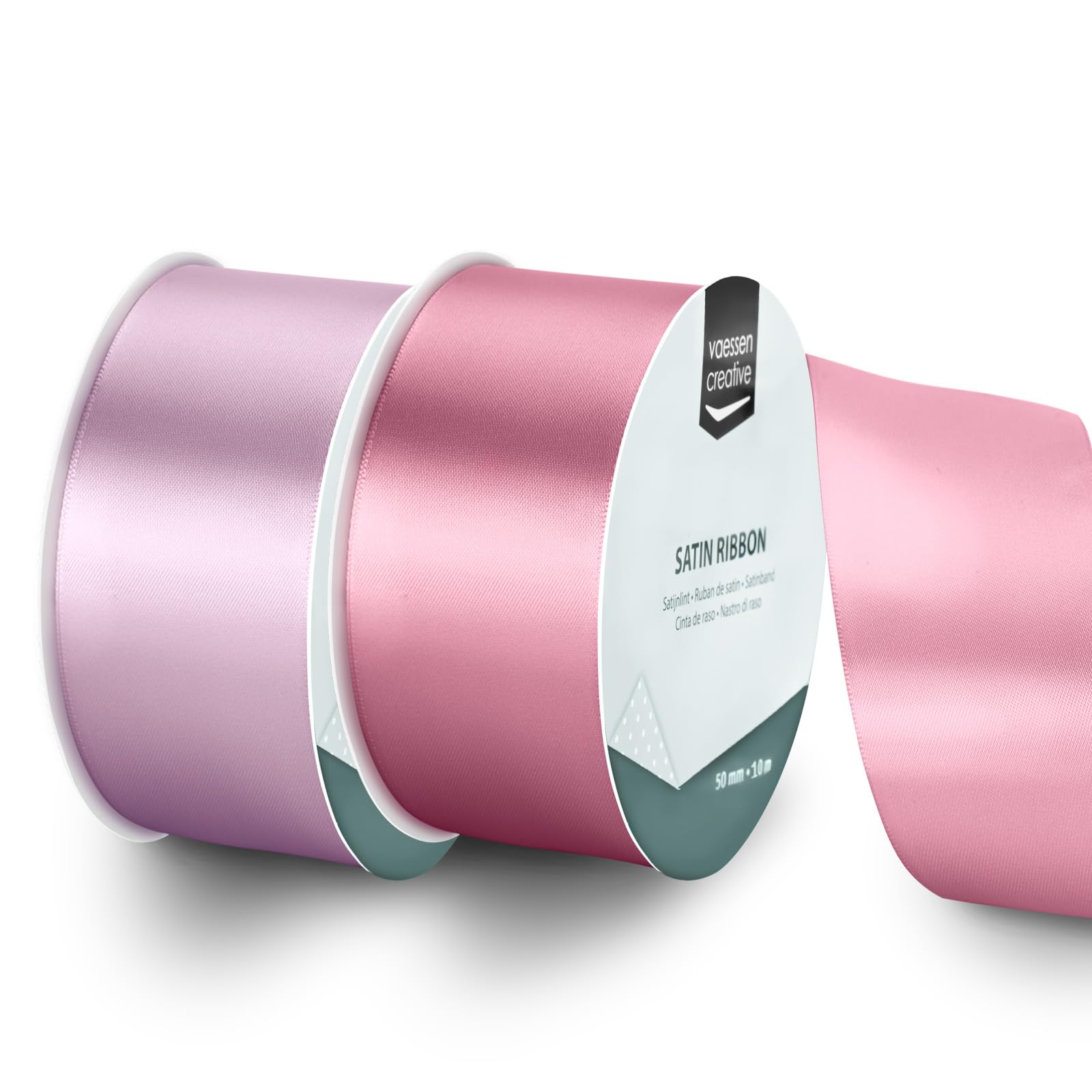 Vaessen Creative Satin Ribbon Set - 2 Colours of 32.8 ft x 2" - Pink - Thin Ribbon for Gift Wrapping and Crafting, 10mx50mm