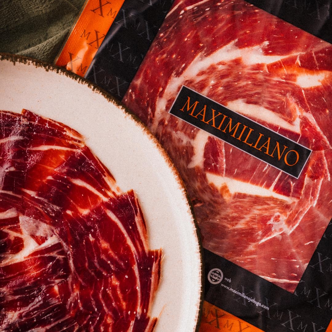 Maximiliano Jabugo - Jamón de Cebo de Campo 100% Ibérico | Estuche 80gr Loncheado a Mano a Cuchillo | Criado en Libertad | Curación Lenta +30 Meses | Certificado