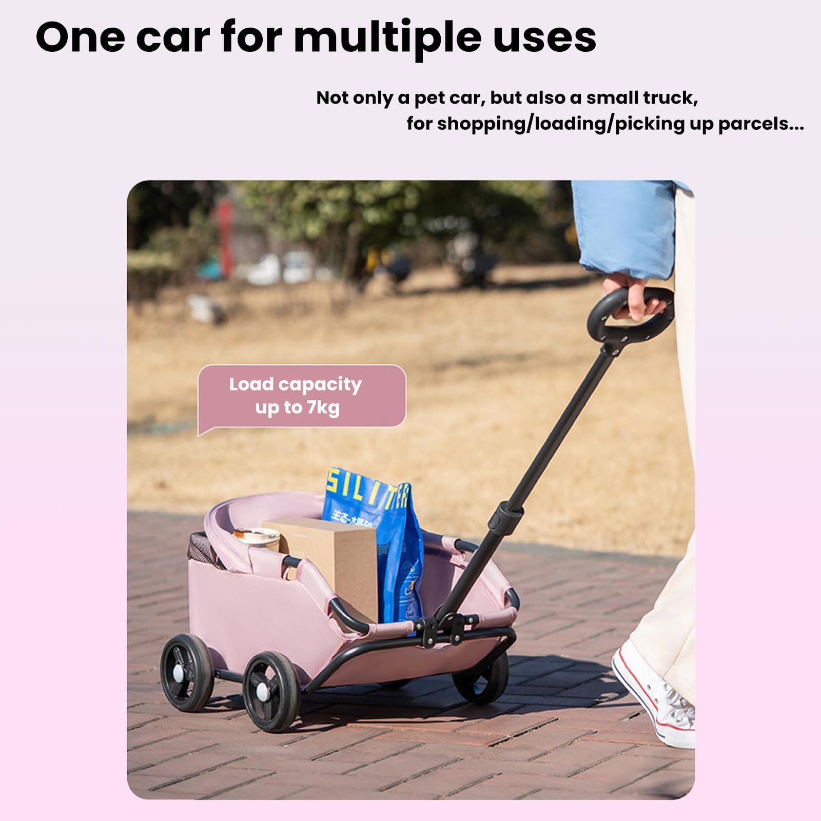 Cochecito plegable para mascotas con mango giratorio de 360 grados y toldo para perros pequeños y gatos
