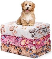 Yintrest 3-Pack Fluffy Fleece Pet Blankets for Dogs Cats Puppies - Soft Small 23x16'' Paw Print Throws White Pink Brown