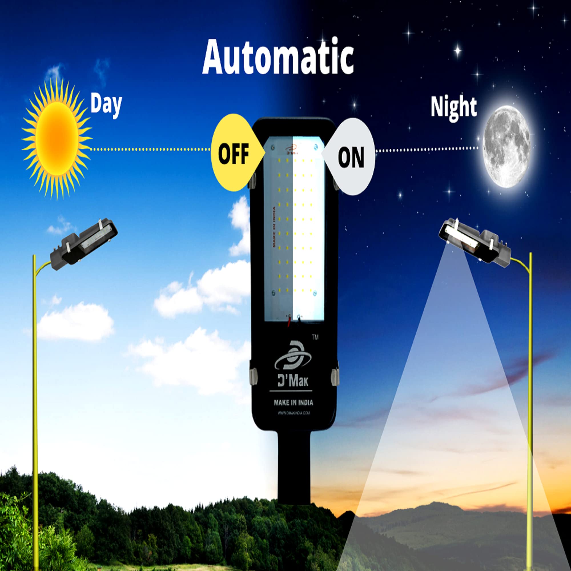 D'Mak 36 Watt Automatic Sensor System Led Street Light for Outdoor Purposes, Color-White (Pack of 1, 36 Watt) Aluminium 1