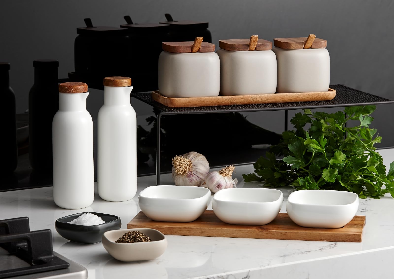 Ladelle Essentials - Set di lattine e cucchiai, colore: Bianco