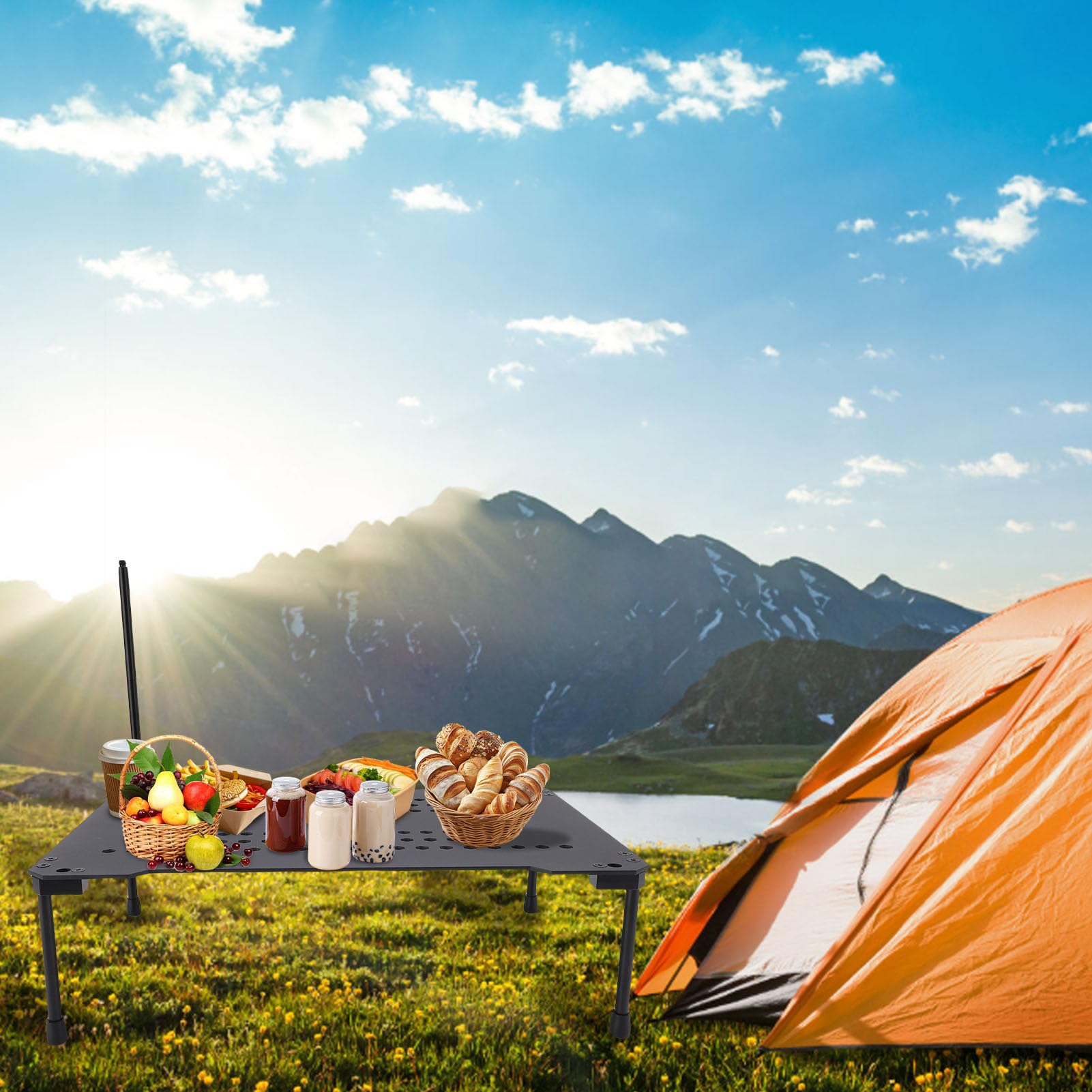 Sxhlseller Mesa de Campamento Ajustable en, Mesa Plegable de Acero Al