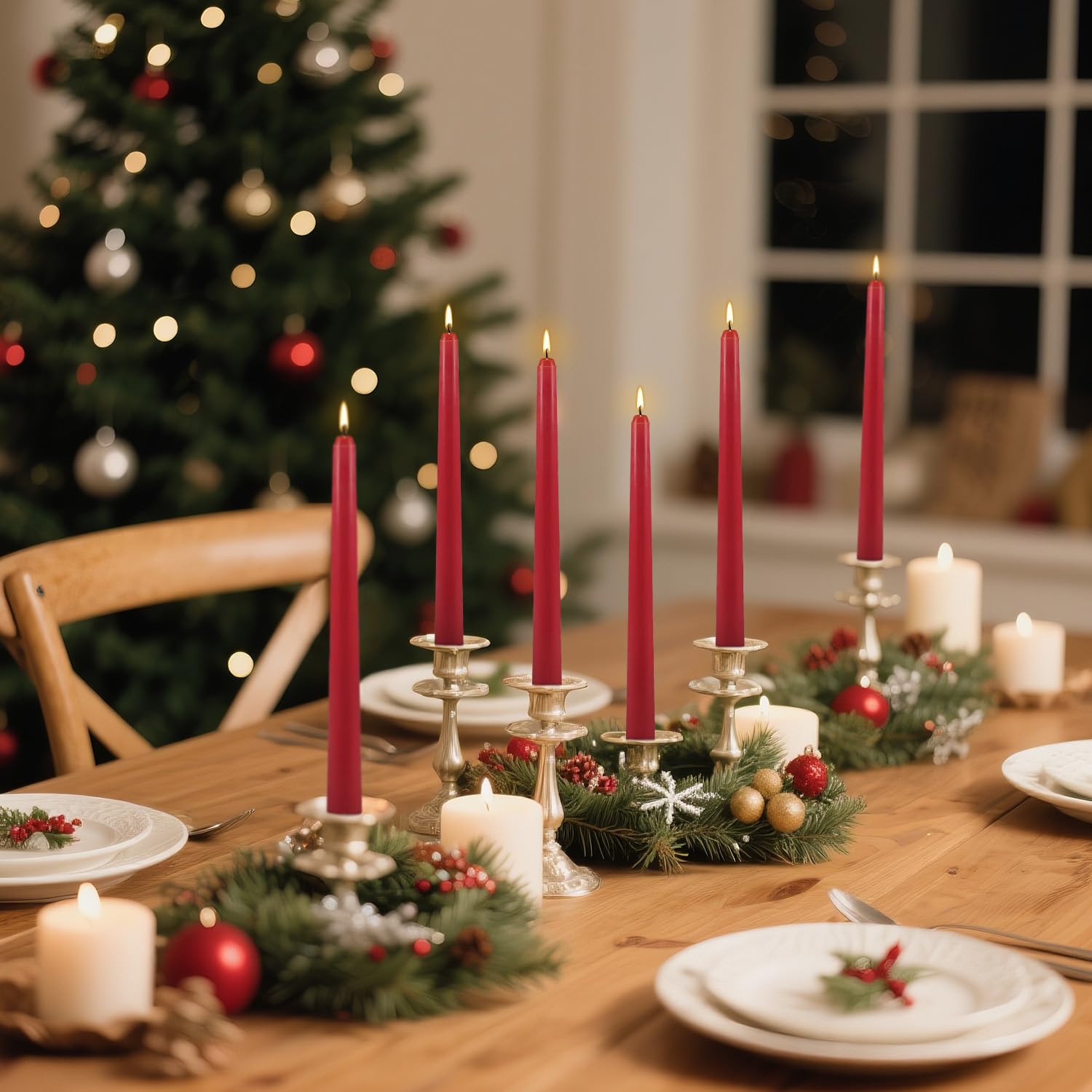 Confezione da 24 candele coniche rosse, 25,4 cm, antigoccia, non profumate, senza fumo e antigoccia, lunga durata, cera di paraffina con stoppini in cotone, per decorazioni domestiche, Natale