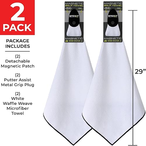 Miniatura 8 de STICKIT The Original - Toalla de golf magnética, color blanco, paquete de 2, toalla de golf de microfibra de primer nivel con bolsillos profundos de