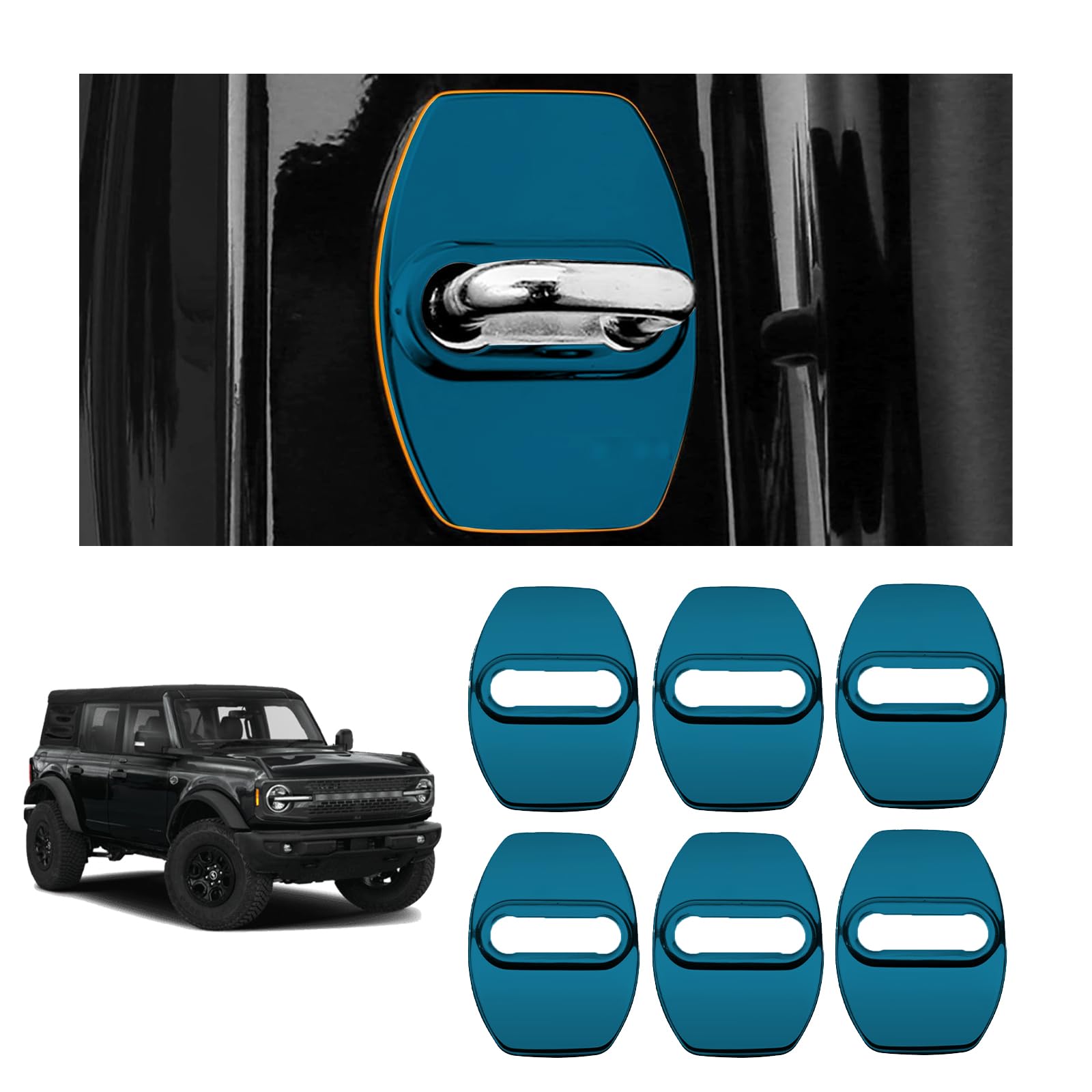 YJMOTOR Fit 6PCS Bronc Sport 2021 2022 2023 Lock Latchs Cover Stainless Steel Door Arm Protection Cover Trim Interior Accessories for Ford Bronco 2