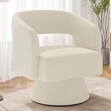 Luxanimarion Swivel Barrel Accent Chair,Oversized Chenille Upholstered Round Swivel Chair,Modern Luxury 360 Degree Living Room Vanity Chair for Bedroom Office,White,1PCS