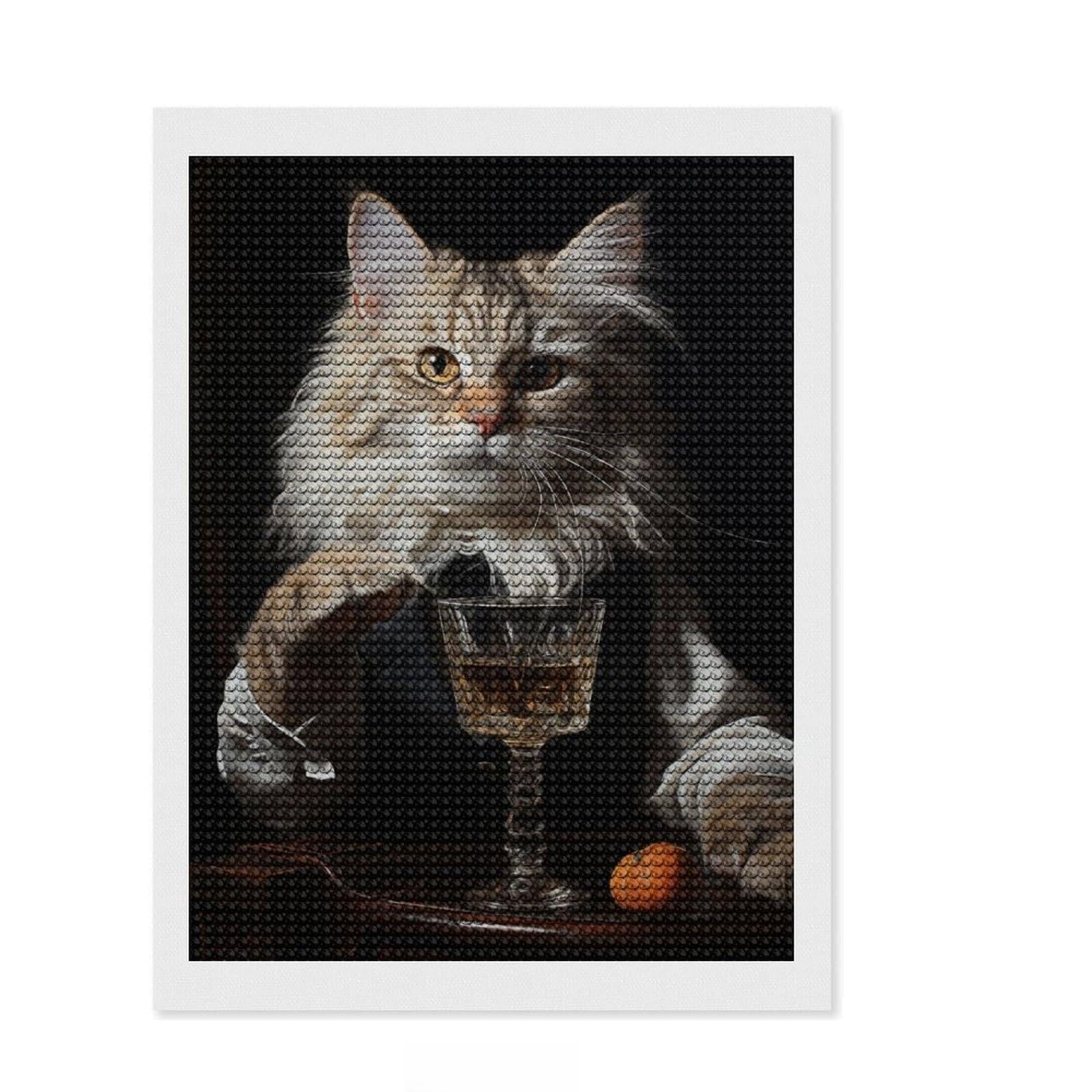 Junmoney Sophisticated Kitten Diamond Painting Set 12"x16", for Craft Lovers, Creative Leisure Activity, Farmhouse Decor, Holiday Gift Idea