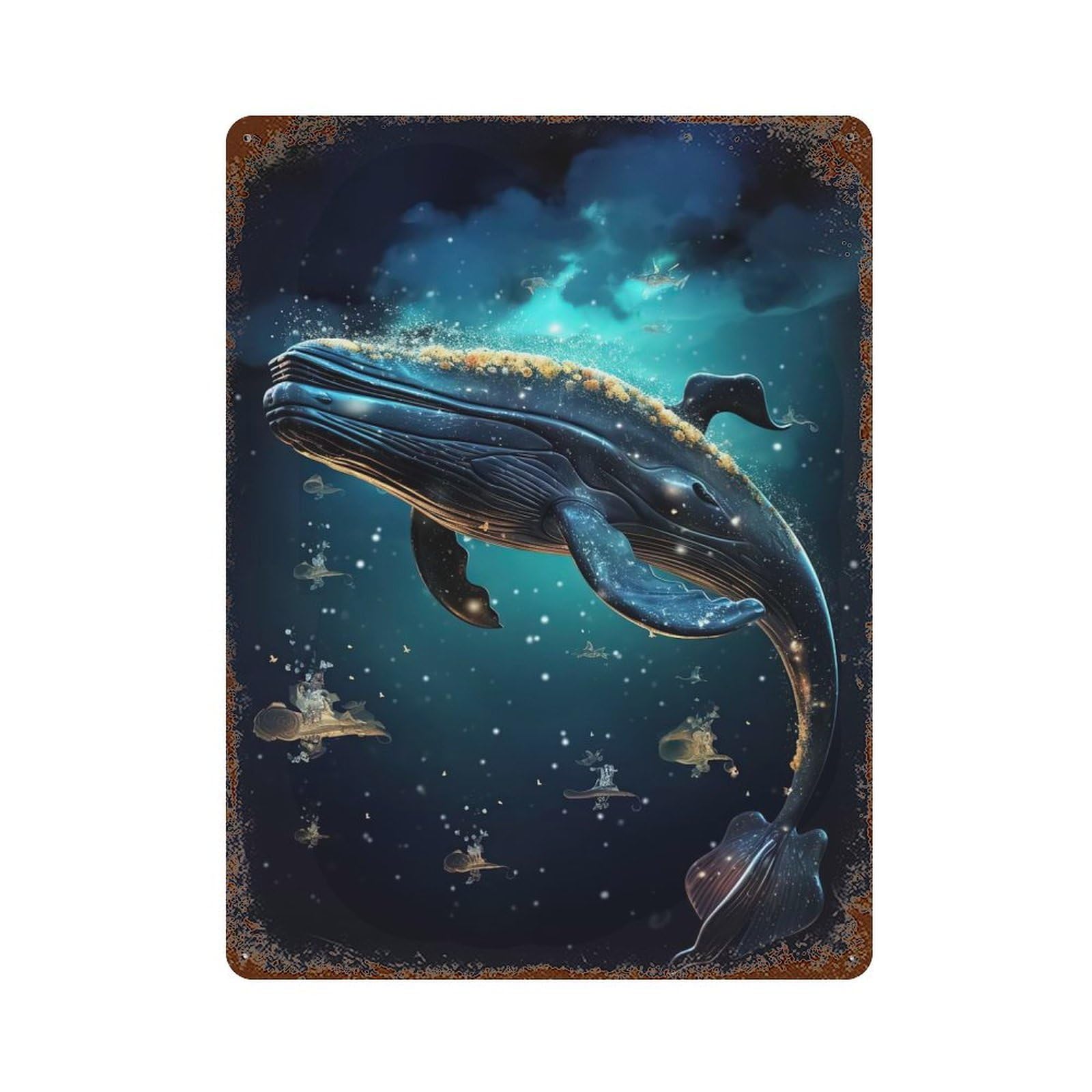 Magical Whale Decorative Tin Sign 15.7"x11.8", Old School Wall Decor for Garage, Pub Or Kitchen