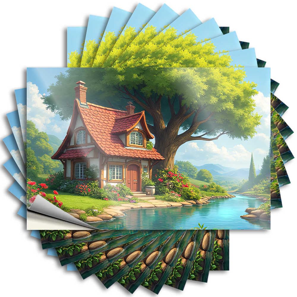 Idyllic Cottage By The River Punk Tattoos | Core Waterproof Vinyl Bottle Fishing Removable Decal Peel Stick(12X18CM)