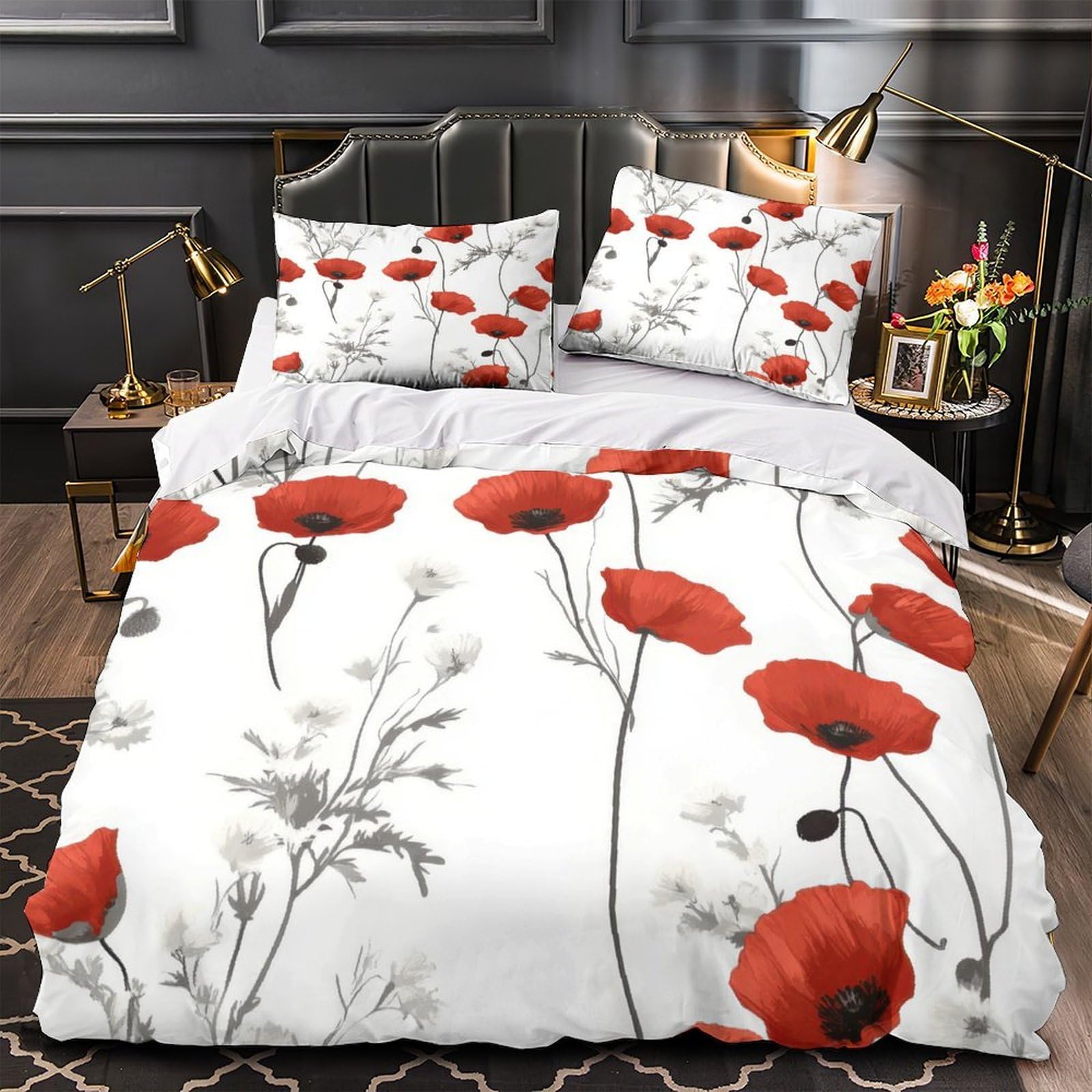 Housse de Couette Pagode Rouge Hypoallergénique et Respirante avec Zip 220x240