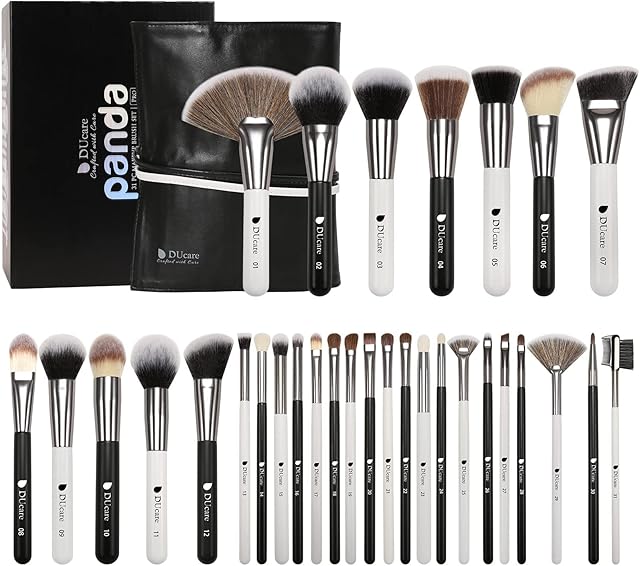 DUcare Profesjonalne pędzle do makijażu 31 sztuk Zestaw pędzli do makijażu Premium Synthetic Kabuki Foundation Brush Zestaw korektor do cieni - Z luksusową kosmetyczką