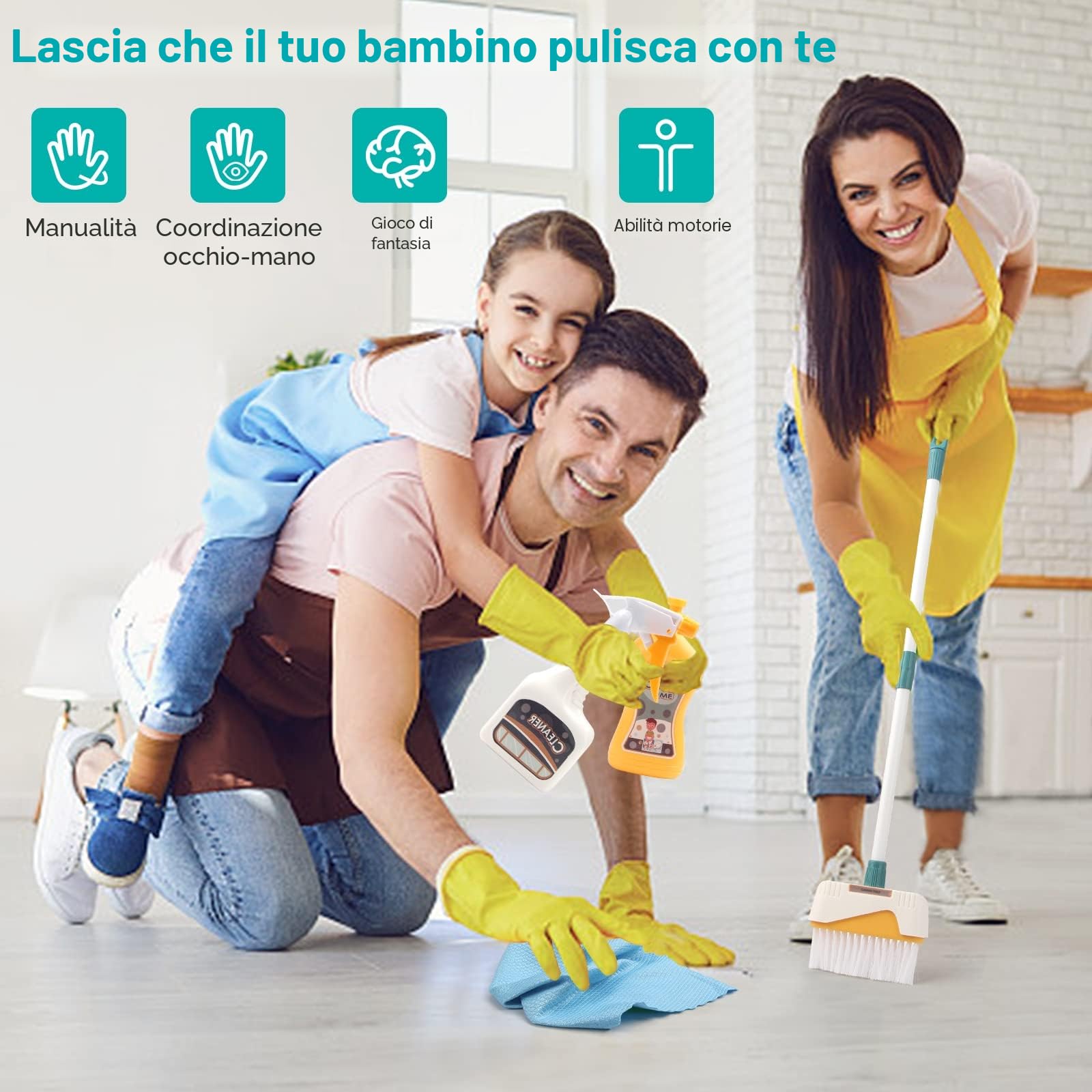 Set Pulizia Bambini Giocattolo 12 Pezzi Scopa Piccola per Bambino