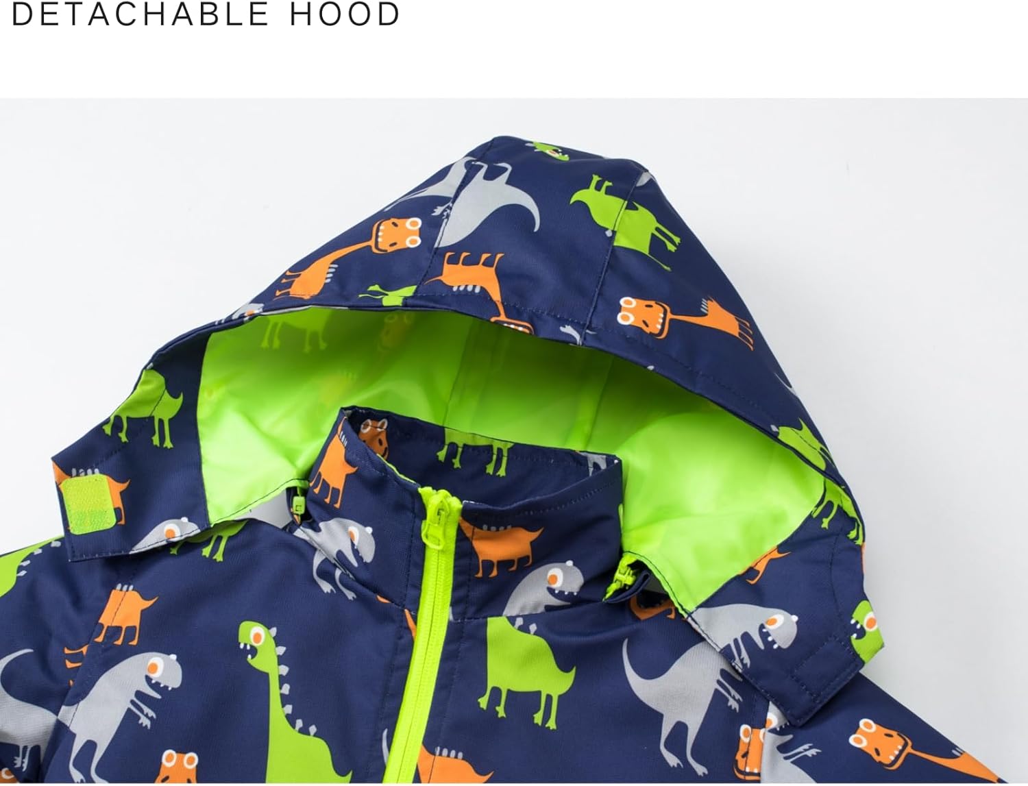 Boys Rain Jacket with Detachable Hood Lightweight Raincoats for Kids - Image 2