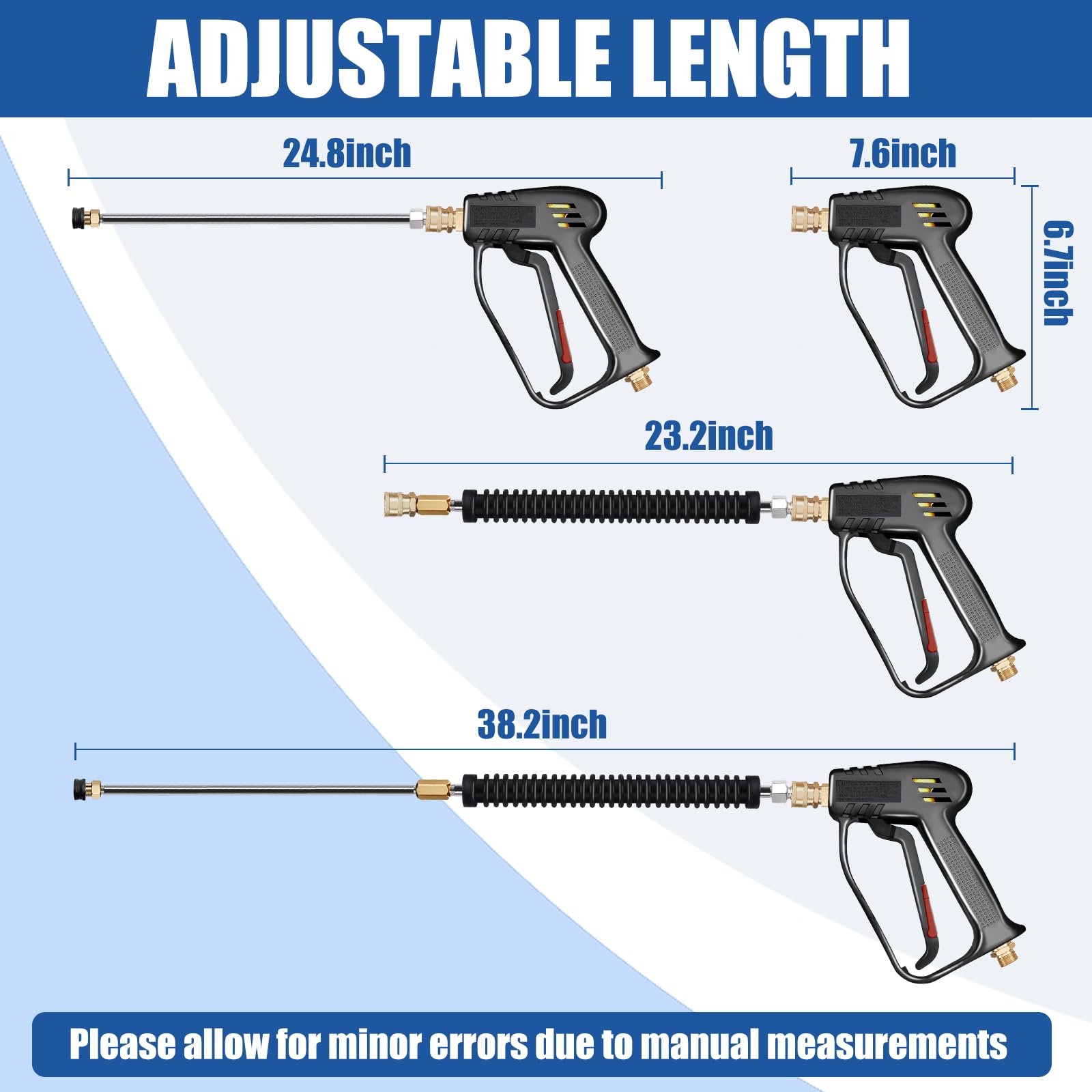 TOOLCY Pistola y varita de lavado a presión con 5 boquillas de pulverización, 4000 PSI, 7 GPM, entrada M22 de 14 mm y adaptador M22 de 15 mm, varita de extensión para lavadora a presión de coche con