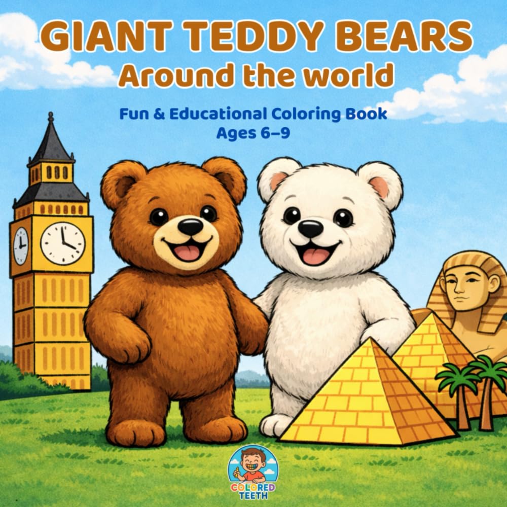 Coloring Book Giant Teddy Bears around the World: Fun and Educational Travel Adventure with Famous Landmarks and Monuments - Coloring pages with giant ... and more (Colored Teeth Color and Learn)