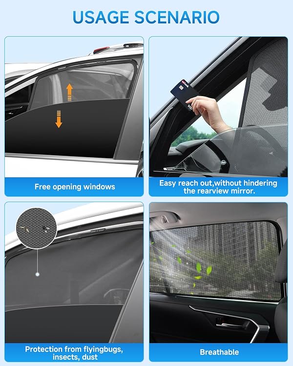 Car Window Shades for Toyota-RAV4(2019-2025),4 Pack Car Window Cover for Baby Sun Shade Blocker Breathable Mesh,Reduce UV Rays & Heat Insulation Privacy Protection for Camping, Travel, Sleep by RSACET - Image 5