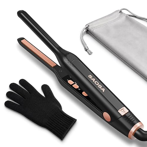 SAOSA Mini Pencil Flat Iron for Short Hair - 0.3' Ultra-Thin Hair Straightener & Curler, 9 Temp (190°F-430°F), Ceramic T