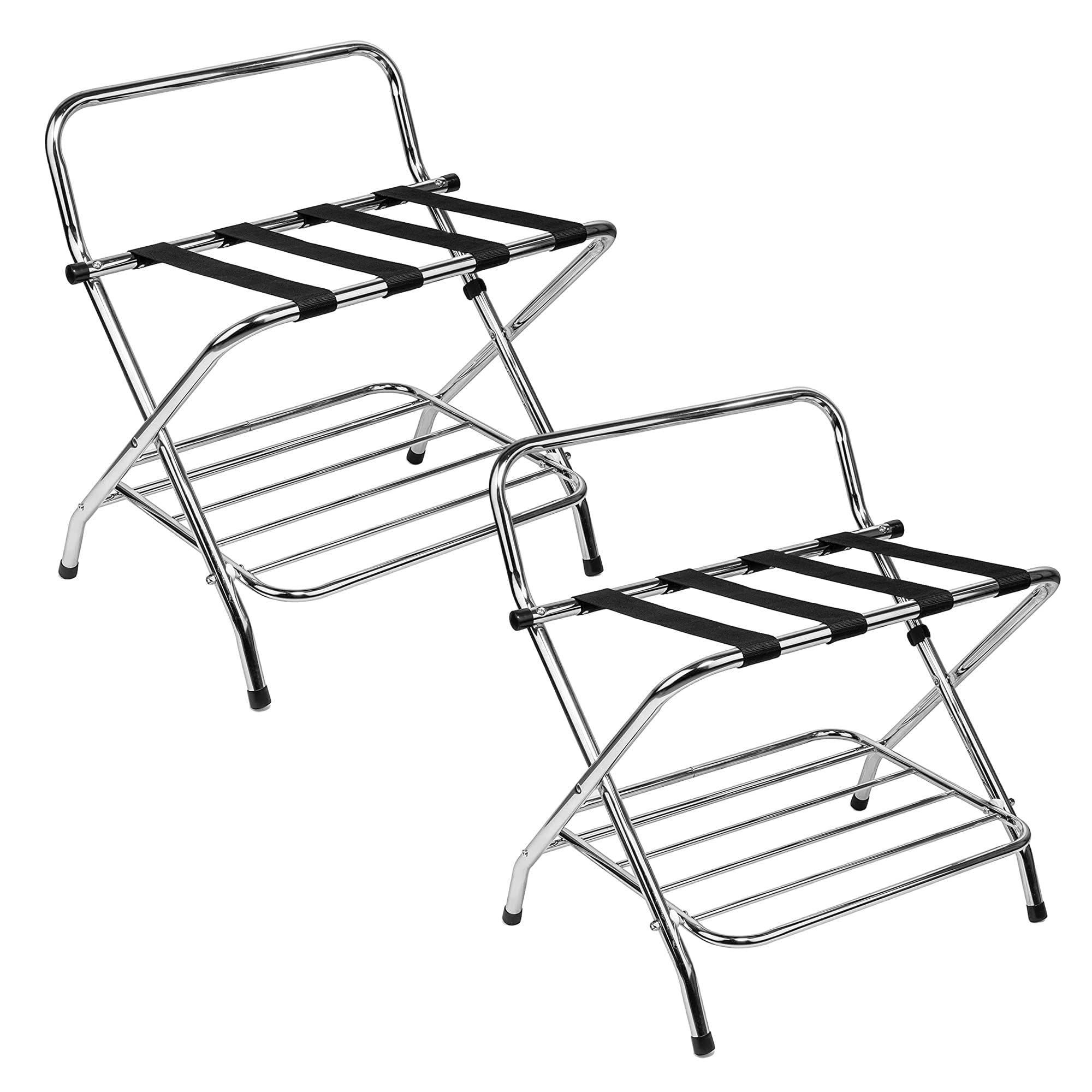 Foldable Luggage Rack, Metal Suitcase Stand for Guest Room, Heavy Duty Luggage Rack for Bedrooms, Hotels, Travel | Folding Luggage Racks for Suitcases and Storage (Double Rack High Back (DIY), Pack of 2)