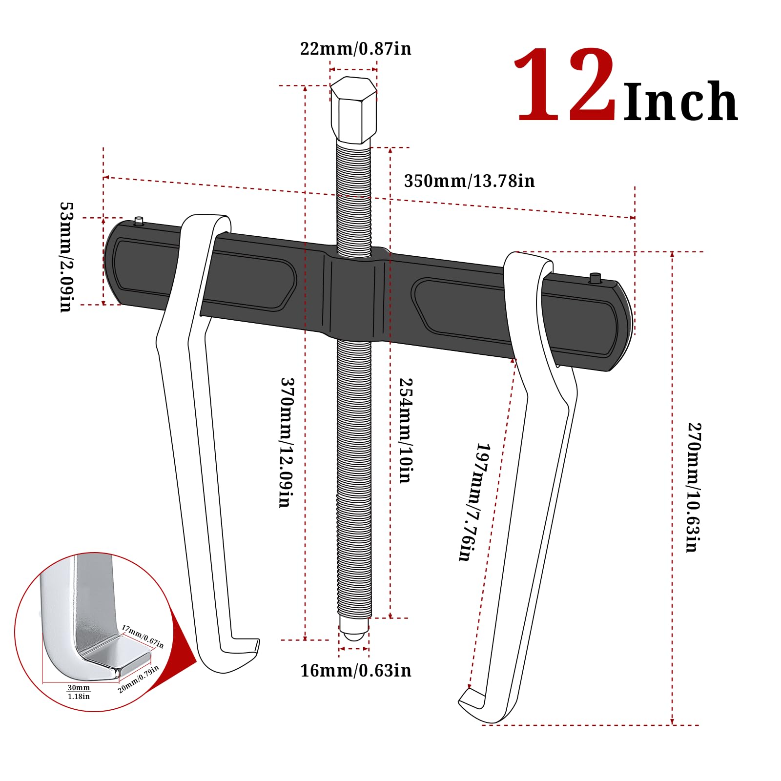 BILITOOLS Extractor de engranajes de 2 mandíbulas de 12 pulgadas, herramienta de extracción de rodamientos y poleas | Interno externo reversible para volante, engranajes y poleas